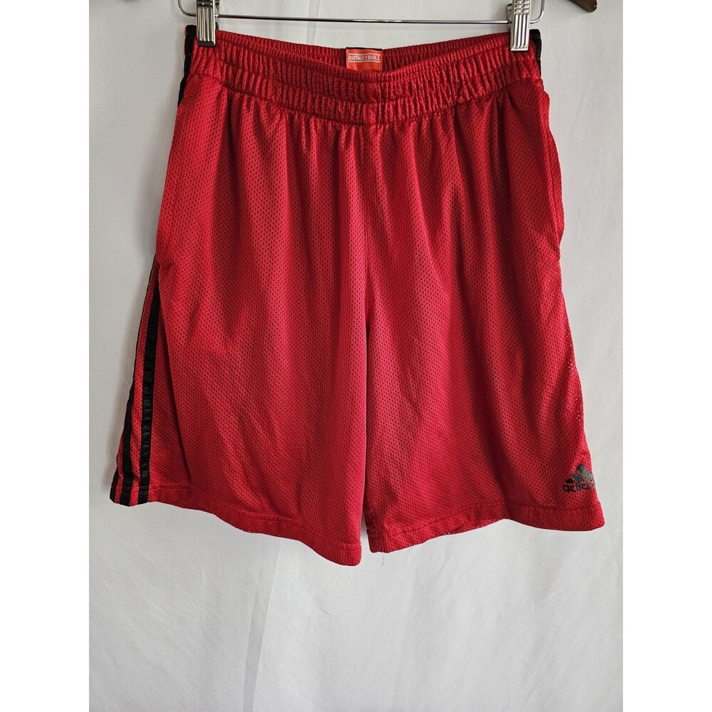 Adidas Shorts Men's 3 Stripe Basketball Red & Black Mesh Size Medium